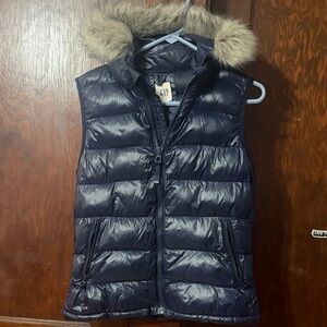 GAP Shiny Blue Vest with Faux Fur Trim
